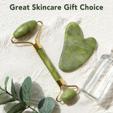 FLFWLASS Contour Facial Roller & Gua Sha Massager Set — Natural Jade Stone Beauty Kit for Face Lifting, Sculpting & Anti-Aging